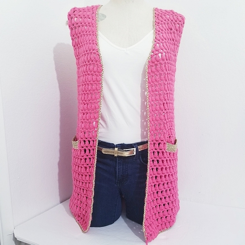 Pink Unique crochet knitted vest